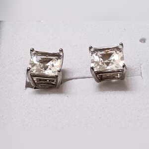 Real .925 Silver Created‎ Sapphire Princess-cut 2ct Stud Earrings On Sale